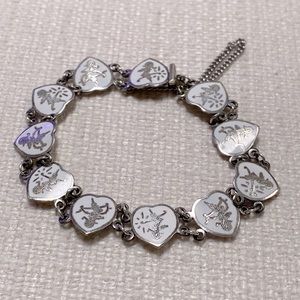 Vintage Siam Sterling Silver White Enamel Heart Link Bracelet RARE 11g - 925